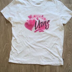 Vans Kids White Tee with Pink Heart Graphic